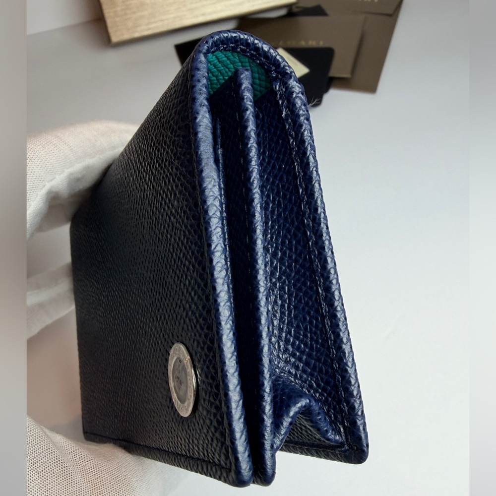 Bulgari BVLGARI Men's Denim Sapphire Grained Calf Leather Card Case Wallet NEW - Picture 6 of 13